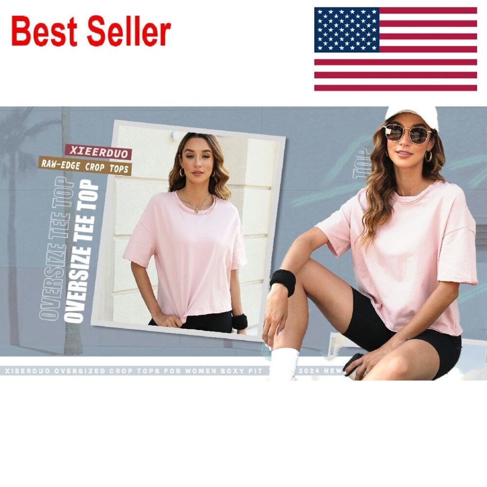 Oversized Crop Top Cotton Blend Drop Shoulder Y2K Chic Casual Workout Tee - Picture 8 of 8